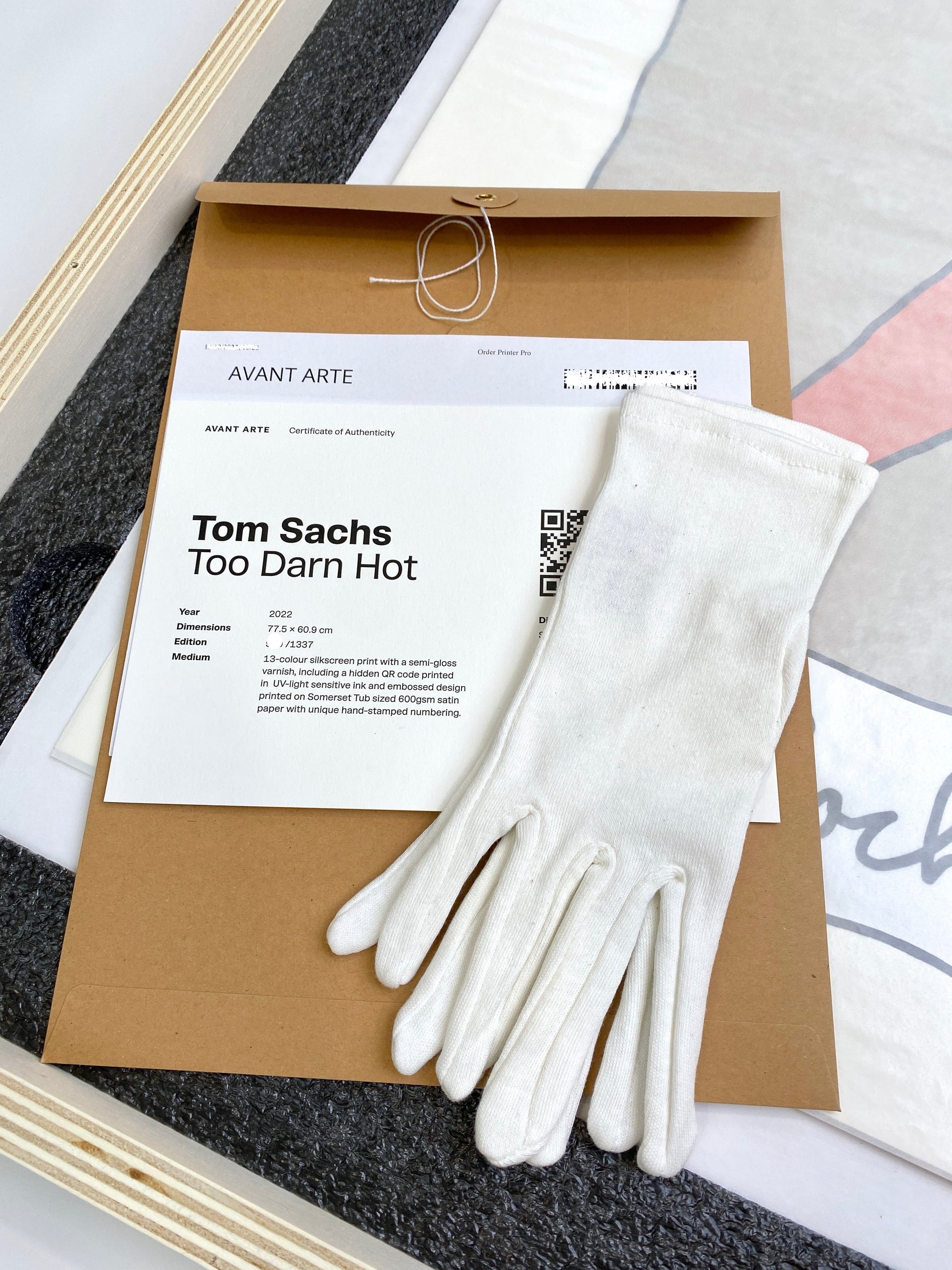 Receipt, certificate of authenticity, and care gloves